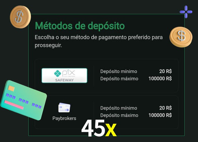 O cassino 45x oferece uma grande variedade de métodos de pagamento